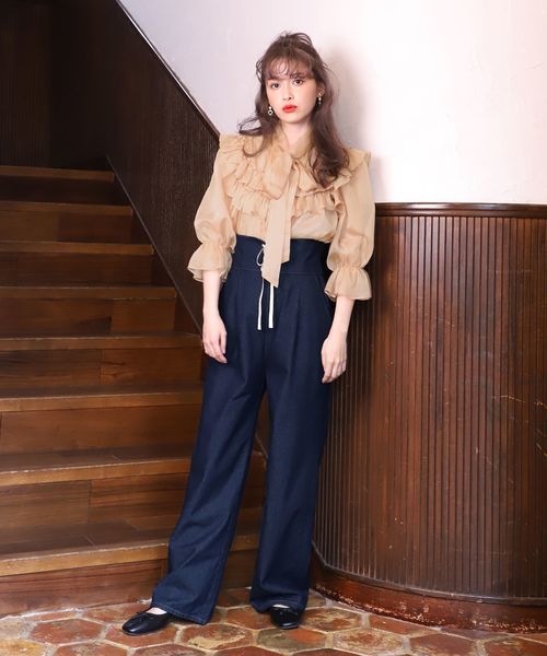 one after another NICE CLAUP(ワンアフターアナザーナイスクラップ)の「サスペンダー付レースアップワイドパンツ(その他パンツ・レディース・ブラック/ブラウン/オフホワイト/ブルー・FREE)」の9枚目の写真