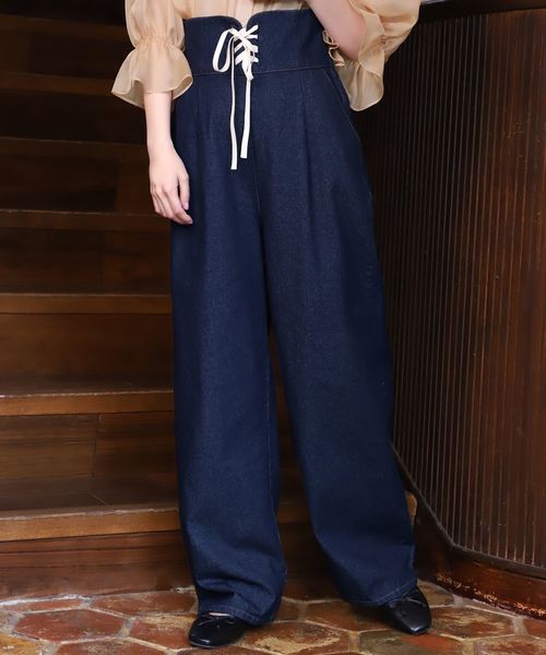 one after another NICE CLAUP(ワンアフターアナザーナイスクラップ)の「サスペンダー付レースアップワイドパンツ(その他パンツ・レディース・ブラック/ブラウン/オフホワイト/ブルー・FREE)」の11枚目の写真