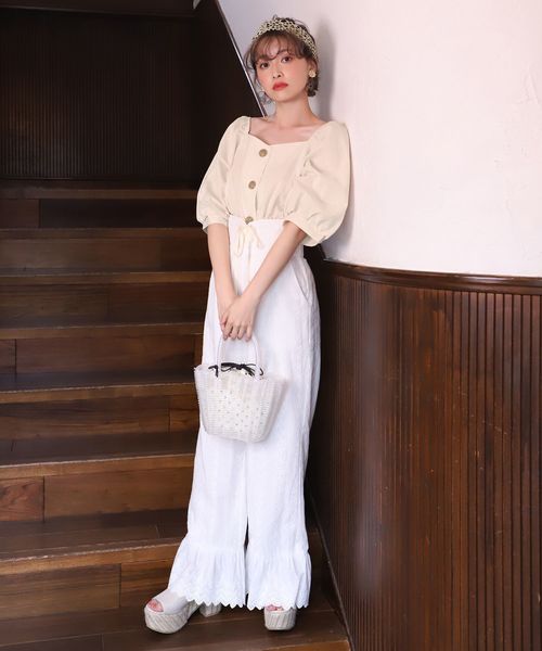 one after another NICE CLAUP(ワンアフターアナザーナイスクラップ)の「サスペンダー付レースアップワイドパンツ(その他パンツ・レディース・ブラック/ブラウン/オフホワイト/ブルー・FREE)」の19枚目の写真