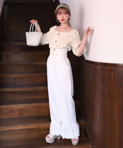 one after another NICE CLAUP(ワンアフターアナザーナイスクラップ)の「サスペンダー付レースアップワイドパンツ(その他パンツ・レディース・ブラック/ブラウン/オフホワイト/ブルー・FREE)」の20枚目の写真