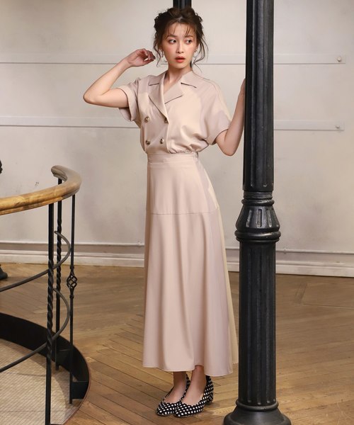 one after another NICE CLAUP（ワンアフターアナザーナイスクラップ）の「【ZOZO限定】開襟セットアップ（ワンピース・レディース・ブラウン系その他/その他/ベージュ系その他/ドット/チェック・FREE）」の2枚目の写真