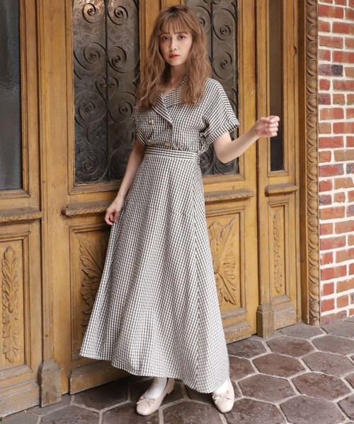 one after another NICE CLAUP（ワンアフターアナザーナイスクラップ）の「【ZOZO限定】開襟セットアップ（ワンピース・レディース・ブラウン系その他/その他/ベージュ系その他/ドット/チェック・FREE）」の5枚目の写真