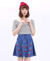 WEGO | WEGO/ボーダーオフショルダー5分袖ニット(ニット/セーター)