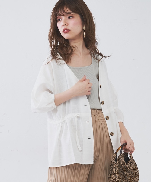 natural couture(ナチュラルクチュール)の「ウエストドロストVネックブラウス(シャツ/ブラウス・レディース・オフホワイト/ブラウン系その他/ドット/レンガ・FREE)」の6枚目の写真