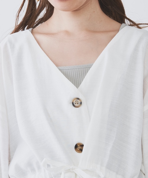 natural couture(ナチュラルクチュール)の「ウエストドロストVネックブラウス(シャツ/ブラウス・レディース・オフホワイト/ブラウン系その他/ドット/レンガ・FREE)」の21枚目の写真