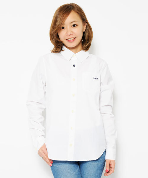 X-girl（エックスガール）の「BASIC BD SHIRT（シャツ/ブラウス・レディース・ホワイト/ブラック/レッド/ネイビー・1/2）」の2枚目の写真