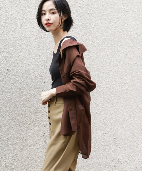 LOWRYS FARM（ローリーズファーム）の「シアーＣＰＯシャツ　849026（シャツ/ブラウス・レディース・ベージュ/ブラウン/グリーン・FREE）」の13枚目の写真