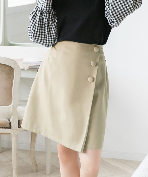 Newlyme（ニューリーミー）の「３ボタン台形ラップスカート（スカート・レディース・ブラック/ボルドー/ブラック系その他/ブラウン系その他/パープル系その他/ブラウン系その他2/ピンク系その他/ベージュ系その他/ブラック系その他2/ベージュ系その他2/グリーン系その他/ブラック系その他3・MEDIUM/LARGE）」の8枚目の写真