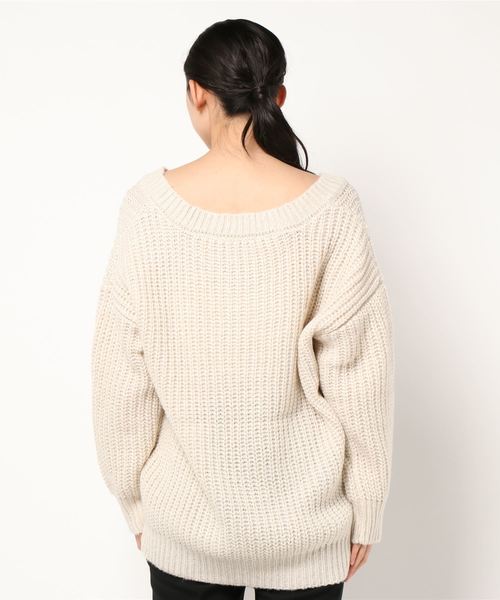 archives（アルシーヴ）の「深VネックBIGプルオーバー（ニット/セーター・レディース・オフホワイト/グリーン/モカ・MEDIUM）」の5枚目の写真