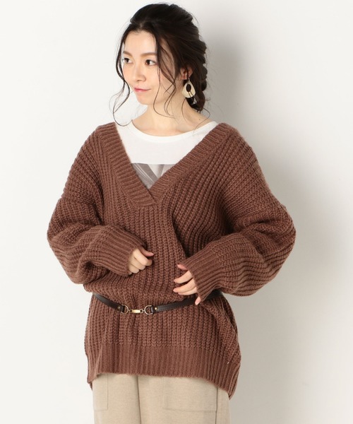 archives（アルシーヴ）の「深VネックBIGプルオーバー（ニット/セーター・レディース・オフホワイト/グリーン/モカ・MEDIUM）」の3枚目の写真