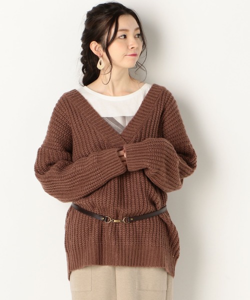 archives（アルシーヴ）の「深VネックBIGプルオーバー（ニット/セーター・レディース・オフホワイト/グリーン/モカ・MEDIUM）」の11枚目の写真