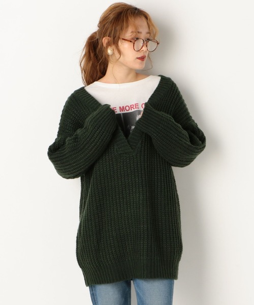 archives（アルシーヴ）の「深VネックBIGプルオーバー（ニット/セーター・レディース・オフホワイト/グリーン/モカ・MEDIUM）」の15枚目の写真