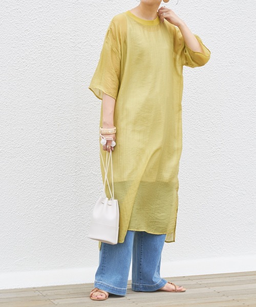 CIAOPANIC TYPY(チャオパニックティピー)の「ワンピース付シアーボイルTeeワンピース(ワンピース)」|イエロー
