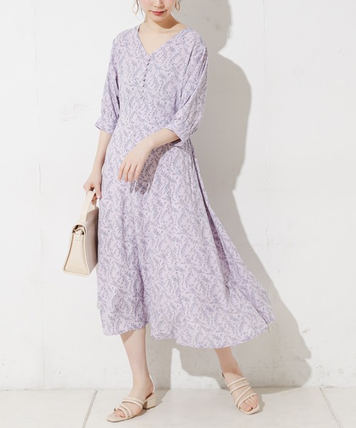 natural couture（ナチュラルクチュール）の「野花柄フレアワンピース（ワンピース・レディース・アイボリー/ブラック/ラベンダー・FREE）」の14枚目の写真