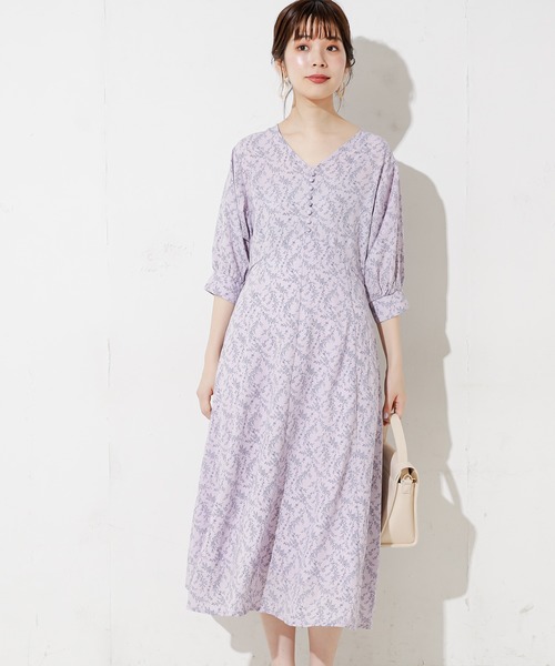 natural couture（ナチュラルクチュール）の「野花柄フレアワンピース（ワンピース・レディース・アイボリー/ブラック/ラベンダー・FREE）」の17枚目の写真