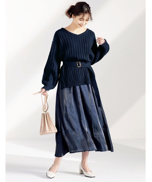 GeeRA（ジーラ）の「ニット＆シャイニースカートセットアップ（アンサンブル・レディース・ネイビー/ベージュ/ラベンダー・MEDIUM/X-LARGE/XX-LARGE/LARGE）」の6枚目の写真