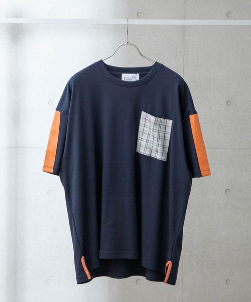 anown（アノン）の「袖ライン チェックポケット オーバーサイズ 半袖サイドスリットカットソー【ファッションインフルエンサー がらし×anown 限定コラボ】（Tシャツ/カットソー・メンズ・ホワイト/ネイビー・M/L）」の7枚目の写真
