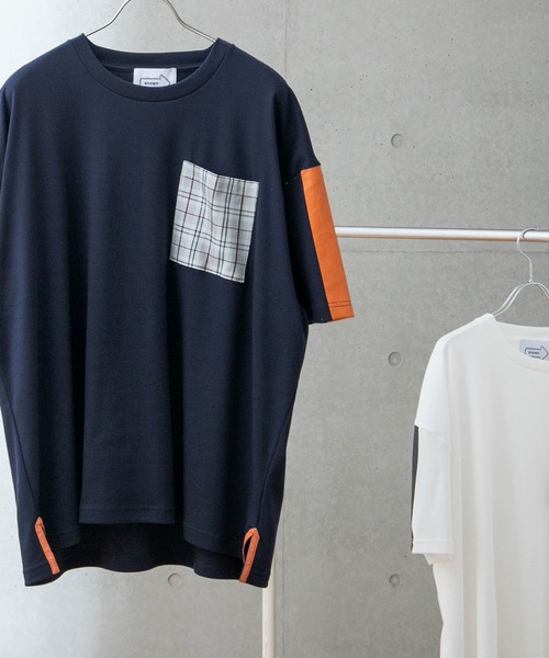 anown（アノン）の「袖ライン チェックポケット オーバーサイズ 半袖サイドスリットカットソー【ファッションインフルエンサー がらし×anown 限定コラボ】（Tシャツ/カットソー・メンズ・ホワイト/ネイビー・M/L）」の6枚目の写真
