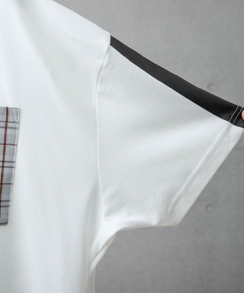 anown（アノン）の「袖ライン チェックポケット オーバーサイズ 半袖サイドスリットカットソー【ファッションインフルエンサー がらし×anown 限定コラボ】（Tシャツ/カットソー・メンズ・ホワイト/ネイビー・M/L）」の11枚目の写真