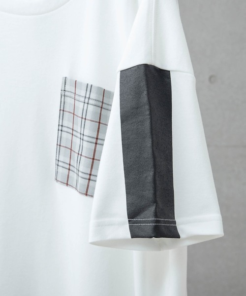 anown（アノン）の「袖ライン チェックポケット オーバーサイズ 半袖サイドスリットカットソー【ファッションインフルエンサー がらし×anown 限定コラボ】（Tシャツ/カットソー・メンズ・ホワイト/ネイビー・M/L）」の12枚目の写真