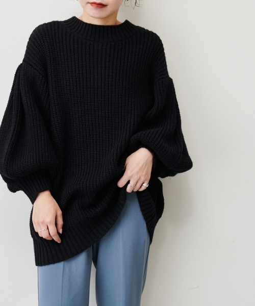 natural couture（ナチュラルクチュール）の「ぽわんスリーブ2WAYカーデ（ニット/セーター・レディース・ブラウン/ブルー/アイボリー/ライトベージュ/ブラック・FREE）」の2枚目の写真