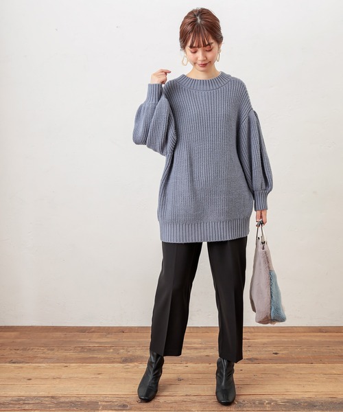 natural couture（ナチュラルクチュール）の「ぽわんスリーブ2WAYカーデ（ニット/セーター・レディース・ブラウン/ブルー/アイボリー/ライトベージュ/ブラック・FREE）」の12枚目の写真