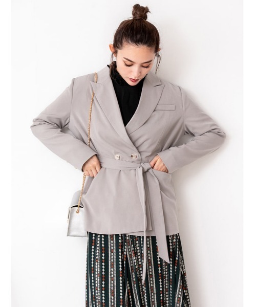 fifth（フィフス）の「ウエストマークとろみジャケット（ライダースジャケット・レディース・グレー/イエロー・MEDIUM）」の2枚目の写真