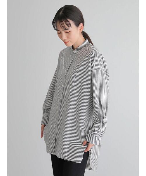 AMERICAN HOLIC（アメリカンホリック）の「バンドカラーシャツチュニック　＊〇（シャツ/ブラウス・レディース・グレイッシュベージュ/ストライプ/アイボリー/チェック・FREE）」の7枚目の写真