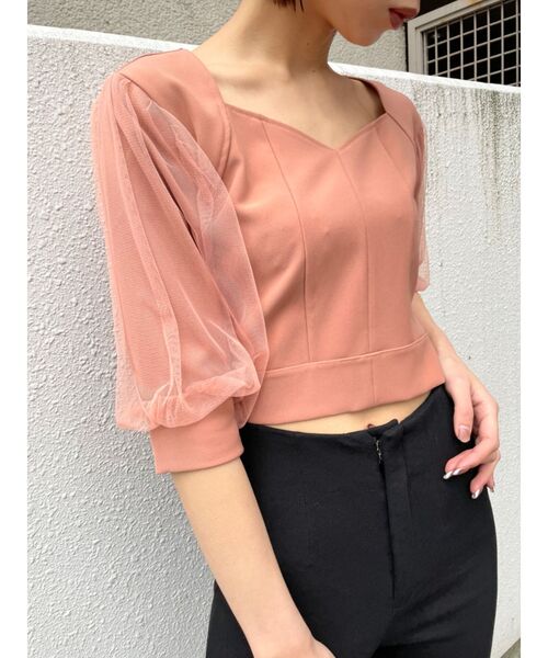 EMODA(エモダ)の「ドッキングスリーブショートトップ(シャツ/ブラウス・レディース・アイボリー/ブラック/オレンジ/ブルー・FREE)」の14枚目の写真