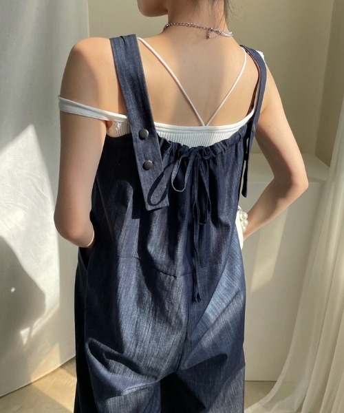 ABITOKYO(アビトーキョー)の「麻ライクフロントギャザーワイドサロペットパンツ(つなぎ/オールインワン・レディース・ブラック/ベージュ/インディゴブルー・FREE)」の10枚目の写真