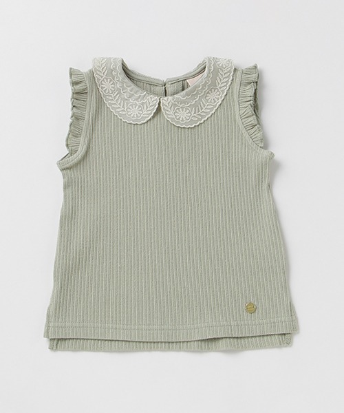 petit main(プティマイン)の「衿レースリブTシャツ(Tシャツ/カットソー・キッズ・チャコール/キナリ/カーキ・100cm/130cm/90cm/110cm/120cm/80cm)」の3枚目の写真