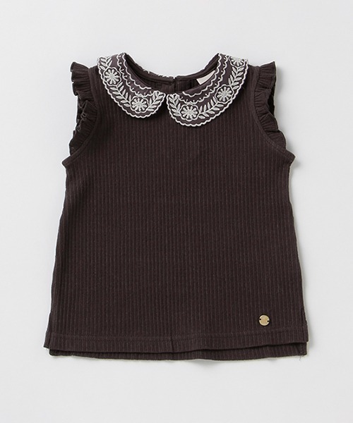petit main(プティマイン)の「衿レースリブTシャツ(Tシャツ/カットソー・キッズ・チャコール/キナリ/カーキ・100cm/130cm/90cm/110cm/120cm/80cm)」の2枚目の写真