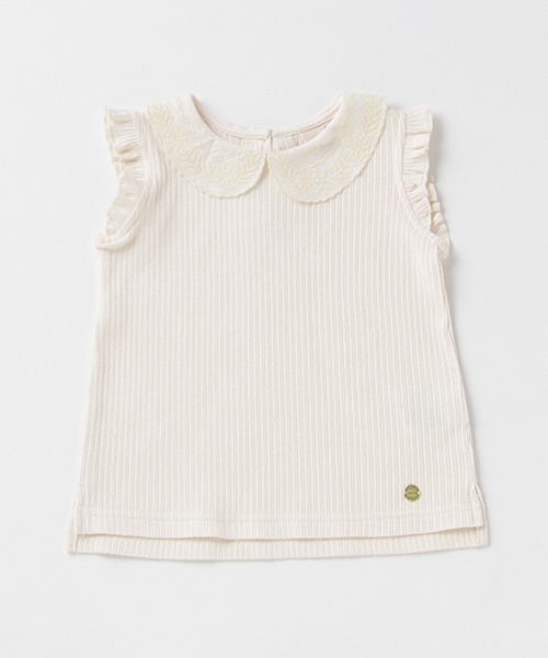 petit main(プティマイン)の「衿レースリブTシャツ(Tシャツ/カットソー・キッズ・チャコール/キナリ/カーキ・100cm/130cm/90cm/110cm/120cm/80cm)」の1枚目の写真