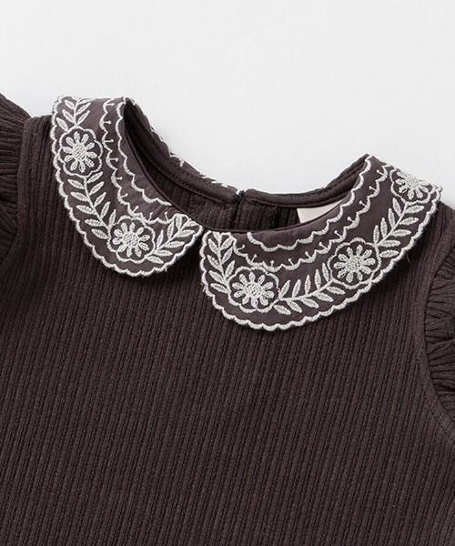 petit main(プティマイン)の「衿レースリブTシャツ(Tシャツ/カットソー・キッズ・チャコール/キナリ/カーキ・100cm/130cm/90cm/110cm/120cm/80cm)」の11枚目の写真
