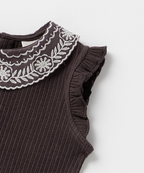 petit main(プティマイン)の「衿レースリブTシャツ(Tシャツ/カットソー・キッズ・チャコール/キナリ/カーキ・100cm/130cm/90cm/110cm/120cm/80cm)」の10枚目の写真