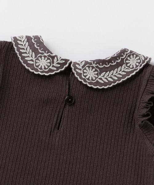 petit main(プティマイン)の「衿レースリブTシャツ(Tシャツ/カットソー・キッズ・チャコール/キナリ/カーキ・100cm/130cm/90cm/110cm/120cm/80cm)」の8枚目の写真