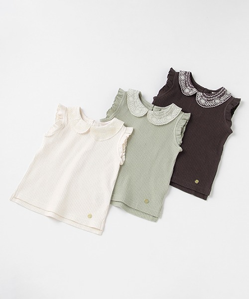 petit main(プティマイン)の「衿レースリブTシャツ(Tシャツ/カットソー・キッズ・チャコール/キナリ/カーキ・100cm/130cm/90cm/110cm/120cm/80cm)」の6枚目の写真