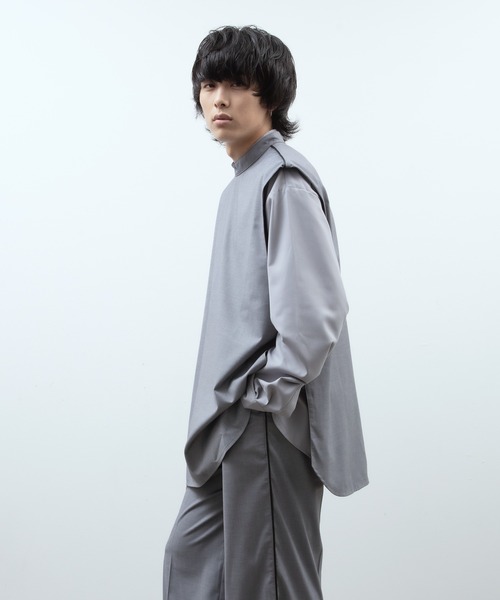 unlow（アンロー）の「パイピングスタンドカラーベスト（セットアップ対応）（ベスト・メンズ・ライトグレー/ブラック・M/L）」の7枚目の写真