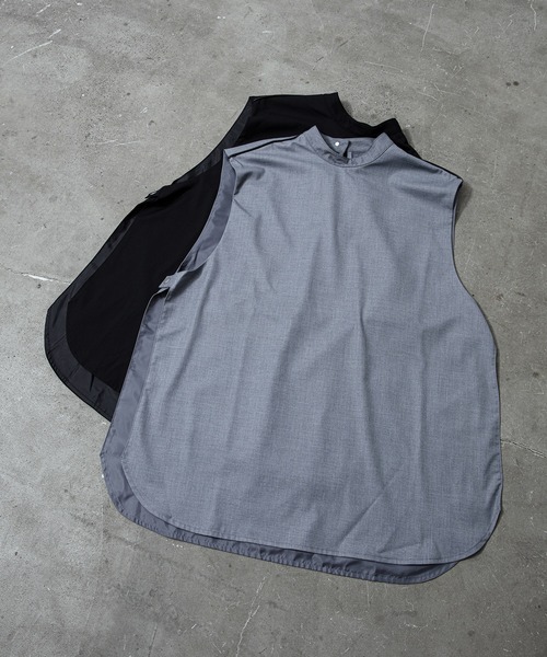 unlow（アンロー）の「パイピングスタンドカラーベスト（セットアップ対応）（ベスト・メンズ・ライトグレー/ブラック・M/L）」の8枚目の写真
