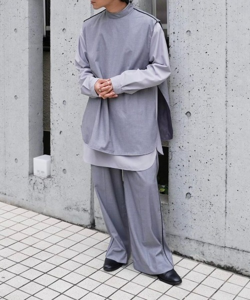 unlow（アンロー）の「パイピングスタンドカラーベスト（セットアップ対応）（ベスト・メンズ・ライトグレー/ブラック・M/L）」の17枚目の写真