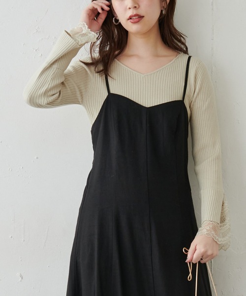 natural couture(ナチュラルクチュール)の「前後2WAY袖口レースリブニット(ニット/セーター・レディース・アイボリー/ブラック/モカ/ミント/ピンク・FREE)」の5枚目の写真