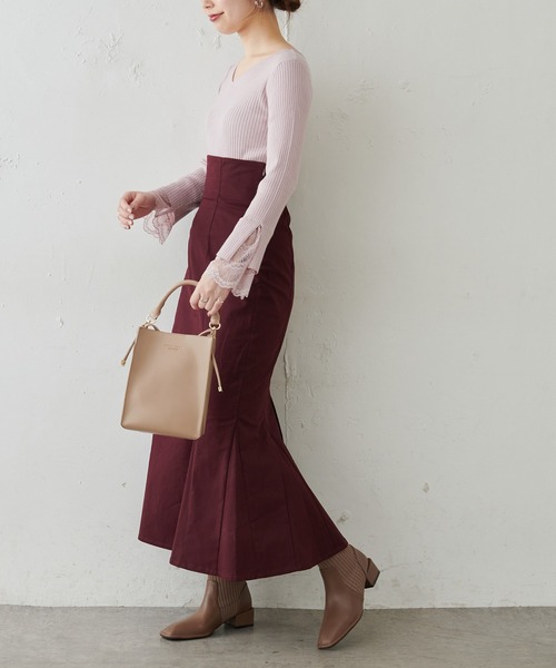 natural couture(ナチュラルクチュール)の「前後2WAY袖口レースリブニット(ニット/セーター・レディース・アイボリー/ブラック/モカ/ミント/ピンク・FREE)」の8枚目の写真