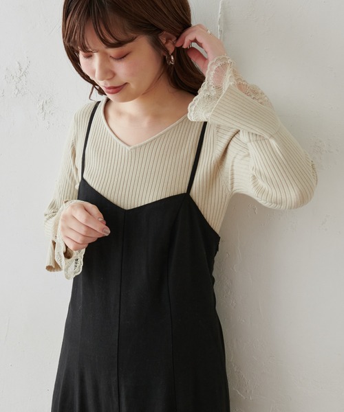 natural couture(ナチュラルクチュール)の「前後2WAY袖口レースリブニット(ニット/セーター・レディース・アイボリー/ブラック/モカ/ミント/ピンク・FREE)」の7枚目の写真