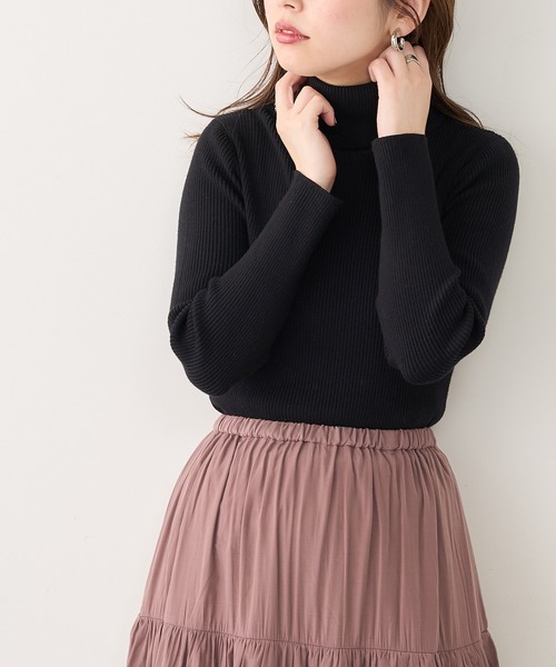 natural couture(ナチュラルクチュール)の「もちもちベーシックリブタートル(ニット/セーター・レディース・ブラック/ブラウン/カーキ/ピンク/アイボリー/ライトベージュ・FREE)」の3枚目の写真