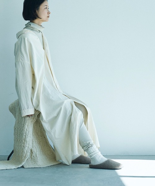 note et silence (ノートエシロンス)の「.et sort. FINX100/2ブロードリラックスウェア(シャツワンピース・レディース・ホワイト/アイボリー・FREE)」の2枚目の写真