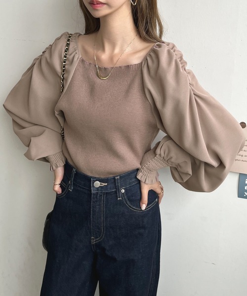 Futier land(フューティアランド)の「バルーン袖ドッキングブラウス(シャツ/ブラウス・レディース・ブラック/モカ/ベージュ系その他/グリーン/パープル/ライトグレー・FREE)」の18枚目の写真