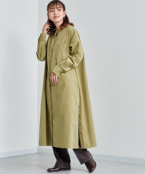 cepo(セポ)の「コーデュロイ バンドカラーシャツワンピース(シャツワンピース・レディース・オリーブ/パープル/チャコールグレー/オフホワイト・M)」の9枚目の写真