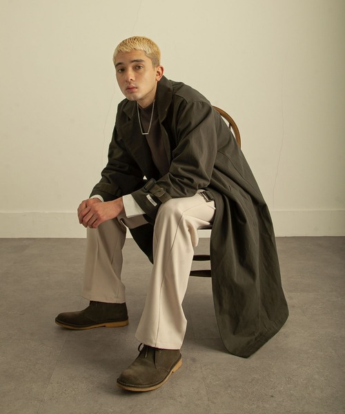 NILWAY（ニルウェイ）の「ヴィンテージコットンツイルルーズタイロッケンコート（トレンチコート・メンズ・ブラック/ブルー/チャコール/グレイッシュベージュ・MEDIUM/LARGE）」の3枚目の写真