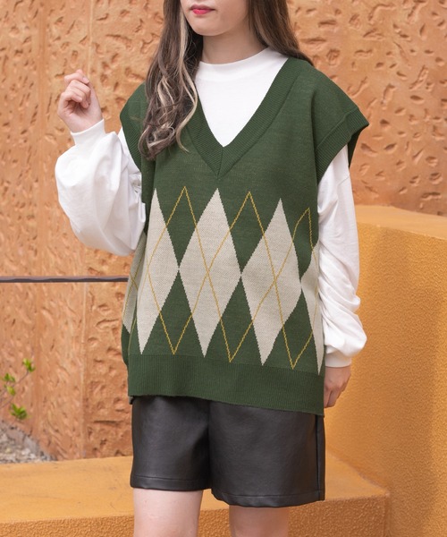 PairPair（ペアペア）の「アーガイル柄ニットベスト(ユニセックス)（ベスト・レディース・ブラウン/アイボリー/グリーン・LARGE/MEDIUM）」の12枚目の写真
