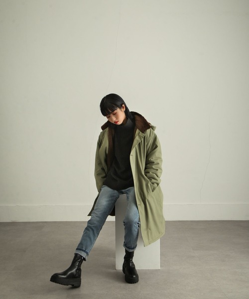 ZIP FIVE（ジップファイブ）の「【ZIP FIVE】裏ボア2WAYモッズコート/ミリタリーコート（モッズコート・レディース・ブラック/カーキ/グレイッシュベージュ・MEDIUM/LARGE）」の8枚目の写真